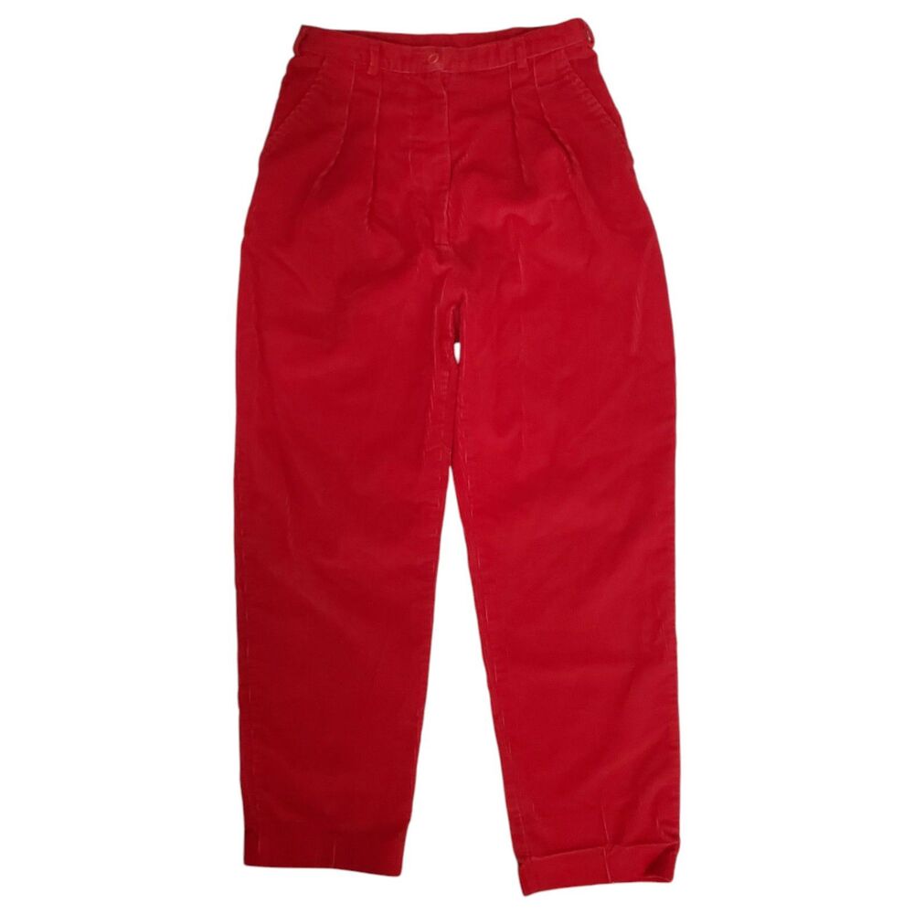 Vintage WOOLRICH Pants Womens 10 26x29 Red Corduroy Pleated Tapered Bareback 80s